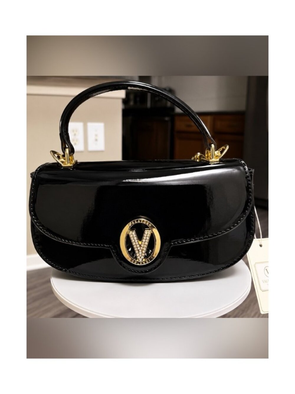 Valentino Orlandi V-3020D Black Patent Crystal V Logo Chain · Sizes One Size